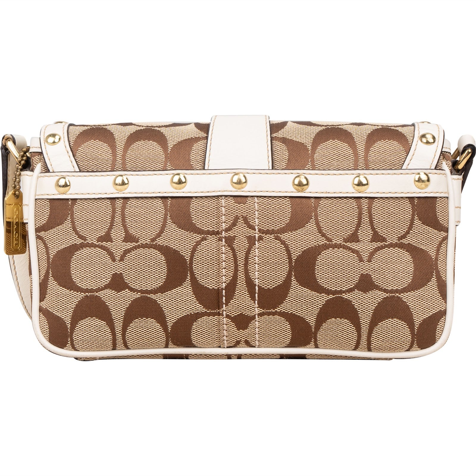 [🔄️B14 / F36] Coach Monogram Signature Canvas Hampton Studded Demi Flap Crossbody Bag - vintageandkickz