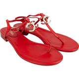 Chanel Red Lambskin Crystal CC Woven Thong Sandals (38)