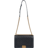 Chanel Quilted Navy Caviar Leather Large Boy Single Flap Crossbody Bag