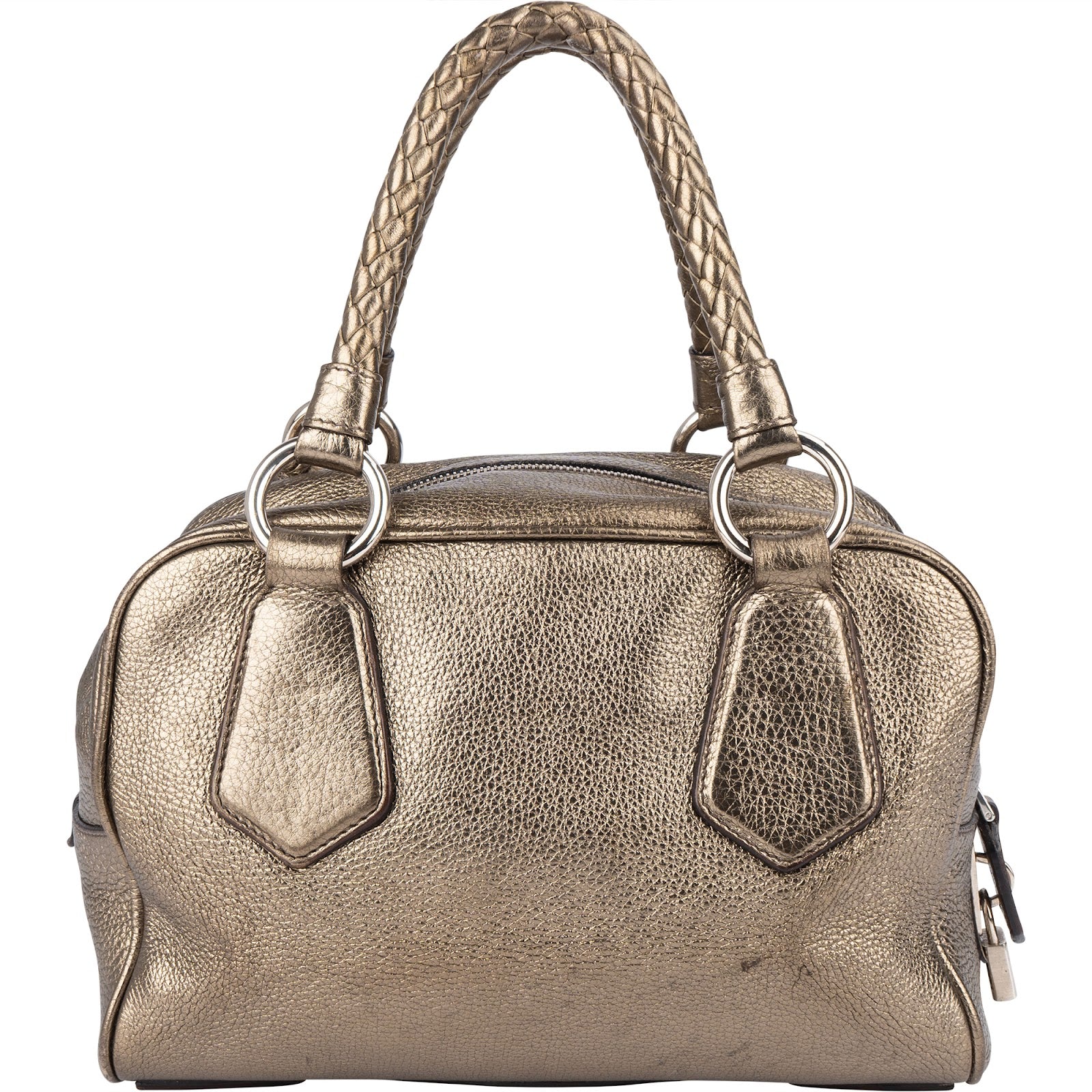 [🔄️B11 / F19] Prada Metallic Pebbled Leather Bauletto Bag Handbag - vintageandkickz