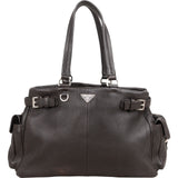 Prada Dark Brown Vitello Daino Leather Buckle Satchel Shoulder Bag