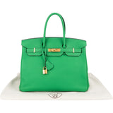 Hermès Vert Bamboo Taurillon Clemence Gold Birkin 35 Handbag
