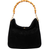 Gucci Suede Bamboo Handle Tote Handbag