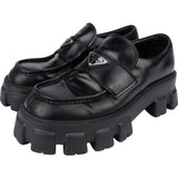 Prada Black Brushed Leather Monolith Loafers (7 / 41-42)