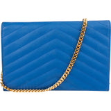 Saint Laurent Chevron Grain de Poudre Wallet On Chain Crossbody Bag - vintageandkickz
