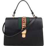 Gucci Black Leather Sylvie Large Top Handle Handbag