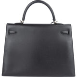 Hermès Noir Epsom Leather Sellier Kelly 35 Handbag - vintageandkickz