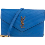 Saint Laurent Chevron Grain de Poudre Wallet On Chain Crossbody Bag - vintageandkickz