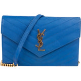 Saint Laurent Chevron Grain de Poudre Wallet On Chain Crossbody Bag - vintageandkickz