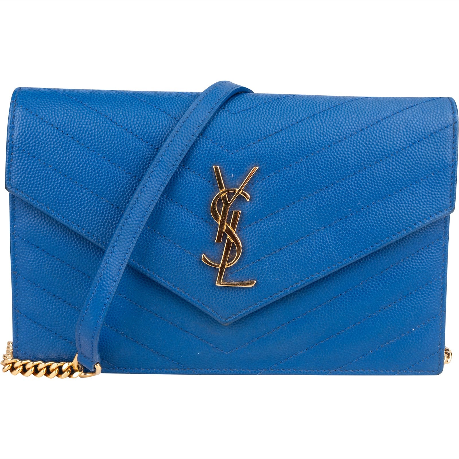 Saint Laurent Chevron Grain de Poudre Wallet On Chain Crossbody Bag - vintageandkickz