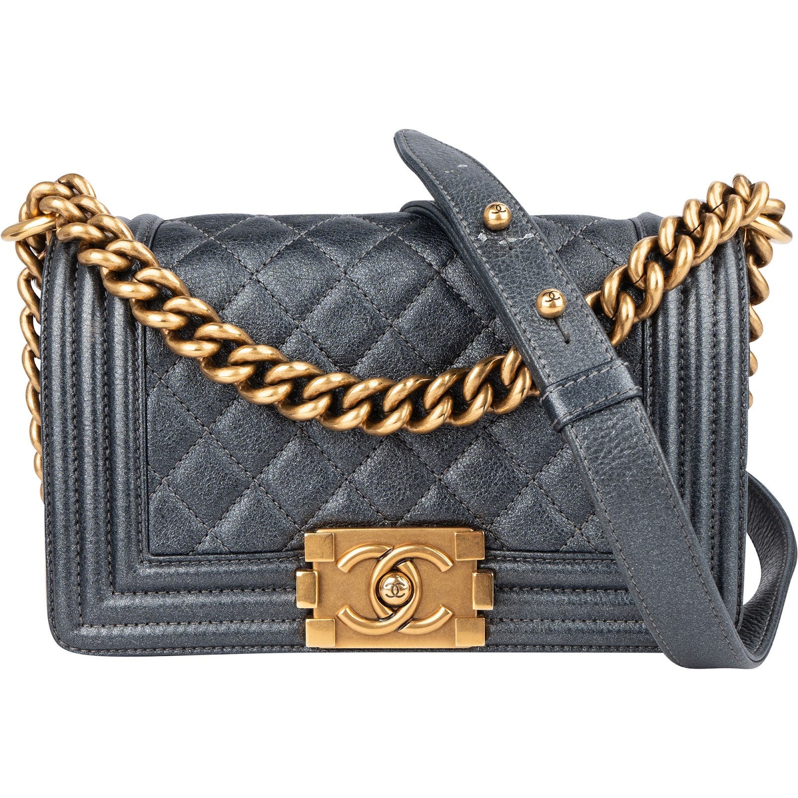 Chanel Metallic Quilted Leather Boy Single Flap Crossbody Bag - vintageandkickz