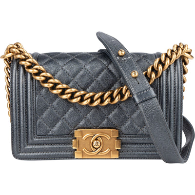 Chanel Metallic Quilted Leather Boy Single Flap Crossbody Bag - vintageandkickz