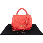 [🔄️B06 / F15] Chanel Red Leather Chevron Lambskin Mini Flap Bag with Top Handle Handbag - vintageandkickz