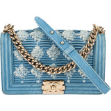 Chanel Distressed Denim Medium Boy Single Flap Crossbody Bag
