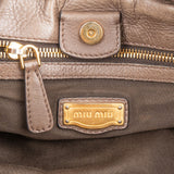 Miu Miu Taupe Vitello Leather Gathered Tote Drawstring Satchel Handbag