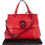 Gucci Red Pebbled Leather Bamboo Daily Top Handle Handbag