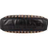 Prada Black Calf Leather Metal Grommet Bauletto Handbag