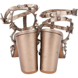 Valentino Bronze Leather Rockstud Caged Block Heel Sandals (38)