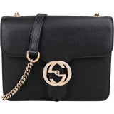 Gucci Black Leather Interlocking GG Crossbody Bag