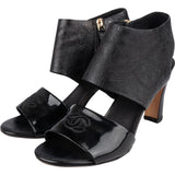 Chanel Black Leather Ankle Cuff Patent Sandals Heels (35) - vintageandkickz
