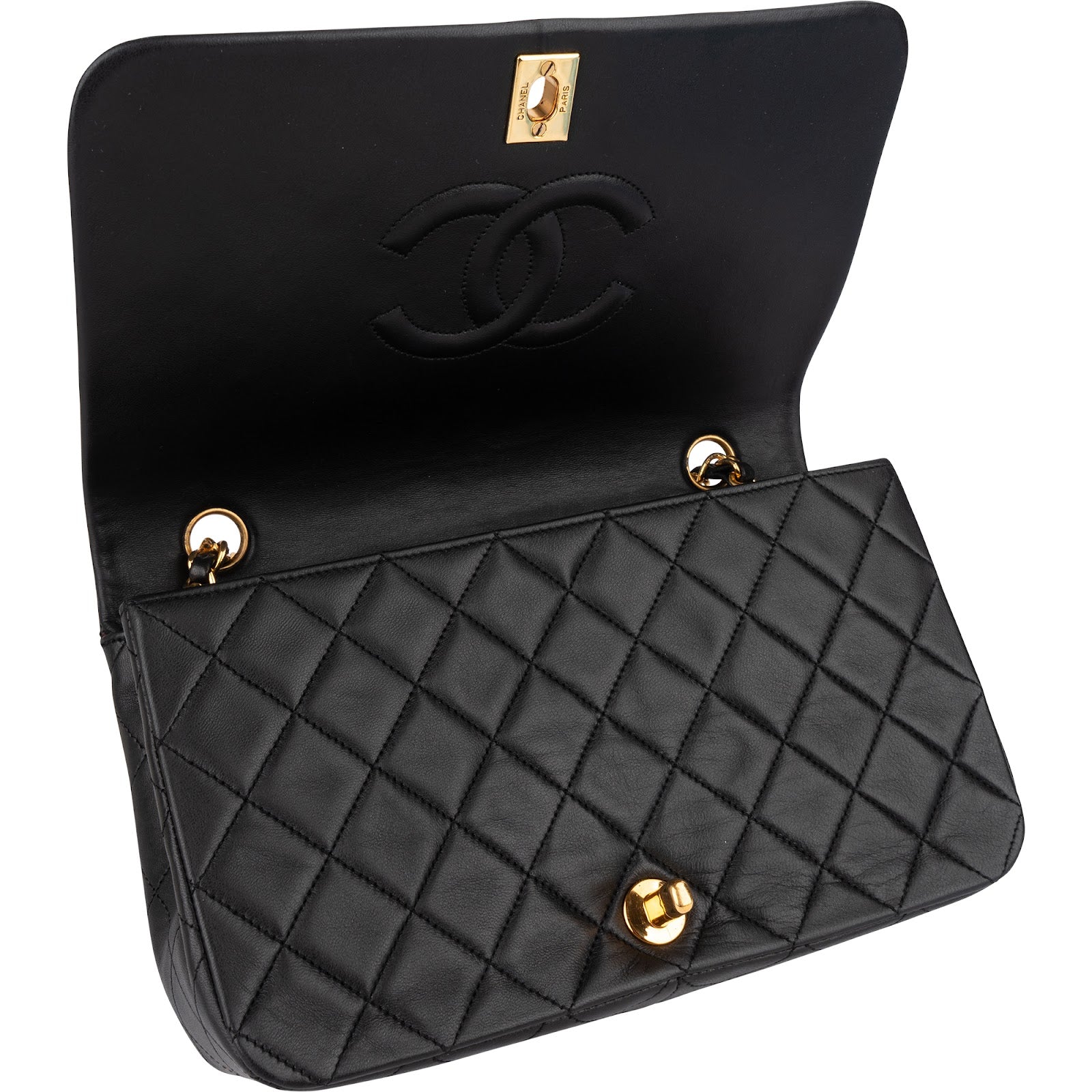 Chanel Quilted Lambskin 24K Gold Turnlock Single Flap Crossbody Bag - vintageandkickz