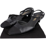 Chanel Black Leather Cap Toe Slingback Kitten Heels (37,5)