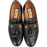 Gucci Black Brushed Leather GG Web Tassels Loafers (34,5)