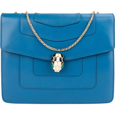 Bulgari Bleu Leather Serpenti Forever Flap Crossbody Bag