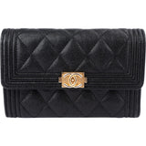 Chanel Quilted Caviar Leather Small Boy Wallet