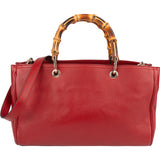 Gucci Grained Leather Bamboo Handle Tote Handbag