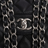 Chanel Quilted Caviar Leather Palladium Jumbo Double Flap Crossbody Bag