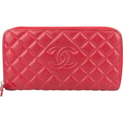 [🔄️B11 / F34] Chanel Caviar Leather Quilted Zip Around Wallet - vintageandkickz