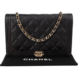 Chanel Quilted Caviar Leather Wallet On Chain Boy Crossbody Bag