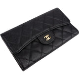Chanel Quilted Caviar Leather CC Classic Long Double Flap Wallet