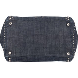 Prada Studded Perforated Denim Suede Handle Shopper Handbag