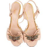 Gucci Nude Leather Studded Bee Bow Sandal Heels (38)