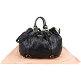 Miu Miu Black Vitello Lux Leather Gathered Satchel Hobo Handbag