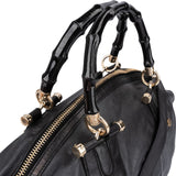 Gucci Black Leather New Bamboo Top Handle Bowling Handbag