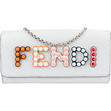 Fendi Blue Leather Studded Emblem Wallet On Chain Crossbody Bag