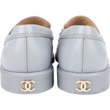 Chanel Blue Leather Chain Charm Loafers Shoes (37,5)