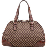 Celine Macadam Monogram Canvas Croc Optic Bowler Handbag