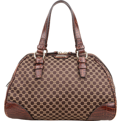 Celine Macadam Monogram Canvas Croc Optic Bowler Handbag