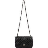 Chanel Quilted Lambskin Palladium Jumbo Double Flap Crossbody Bag