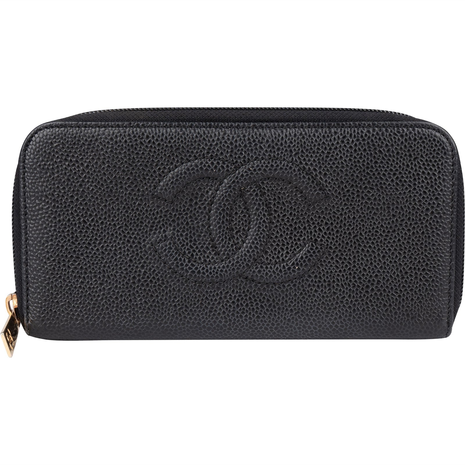 Chanel Caviar Leather Timeless CC Zipper Wallet - vintageandkickz