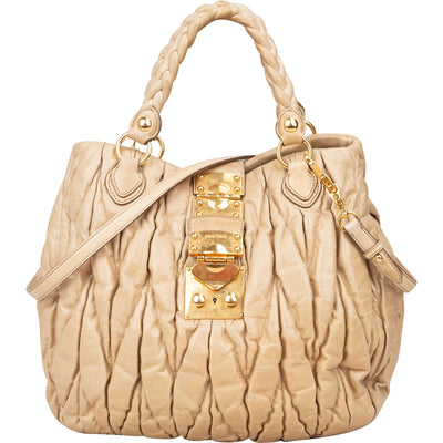 Miu Miu Matelassé Nappa Leather Hobo Shopping Handbag