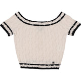 Chanel Ripped Cashmere Pointelle Off-Shoulder Knit Cropped T-Shirt (FR 34 / DE 32)