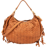 Miu Miu Woven Leather Fringe Hobo Shoulder Bag