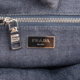 Prada Studded Perforated Denim Suede Handle Shopper Handbag