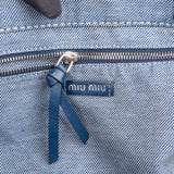 Miu Miu Denim Striped Emblem Tote Shoulder Bag
