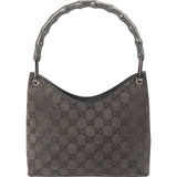 Gucci Monogram GG Suede Small Bamboo Handle Shoulder Bag
